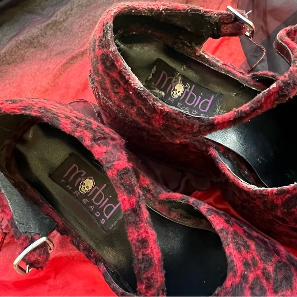 Vintage 90s Platforms-Red Leopard Velvet Morbid Threads Mary Janes 8.5 (*read) - Picture 15 of 16
